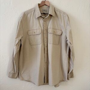 LL Bean Sunwashed Canvas Shirt, Men's L/S Size L, Field Khaki Tan